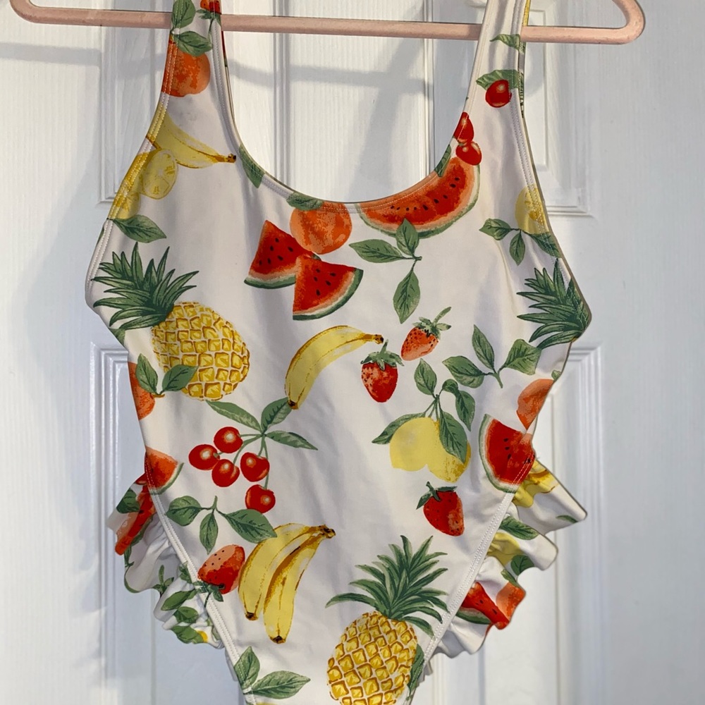 Scoop back fruit print bathing suit